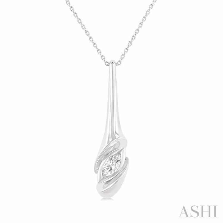 1/3 Ctw Swirl Accent Elongated Teardrop Marquise Cut Diamond Fashion Pendant With Chain in 14K White Gold Elegant adornment