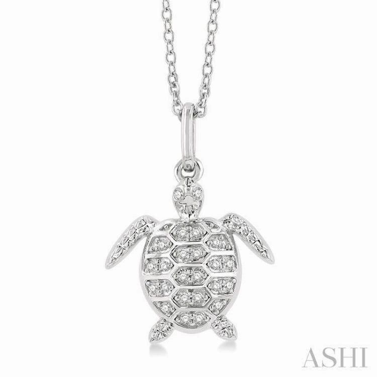 1/10 Ctw Petite Sea Life Turtle Round Cut Diamond Fashion Pendant With Chain in 10K White Gold Classic Finish Stunning Accessory