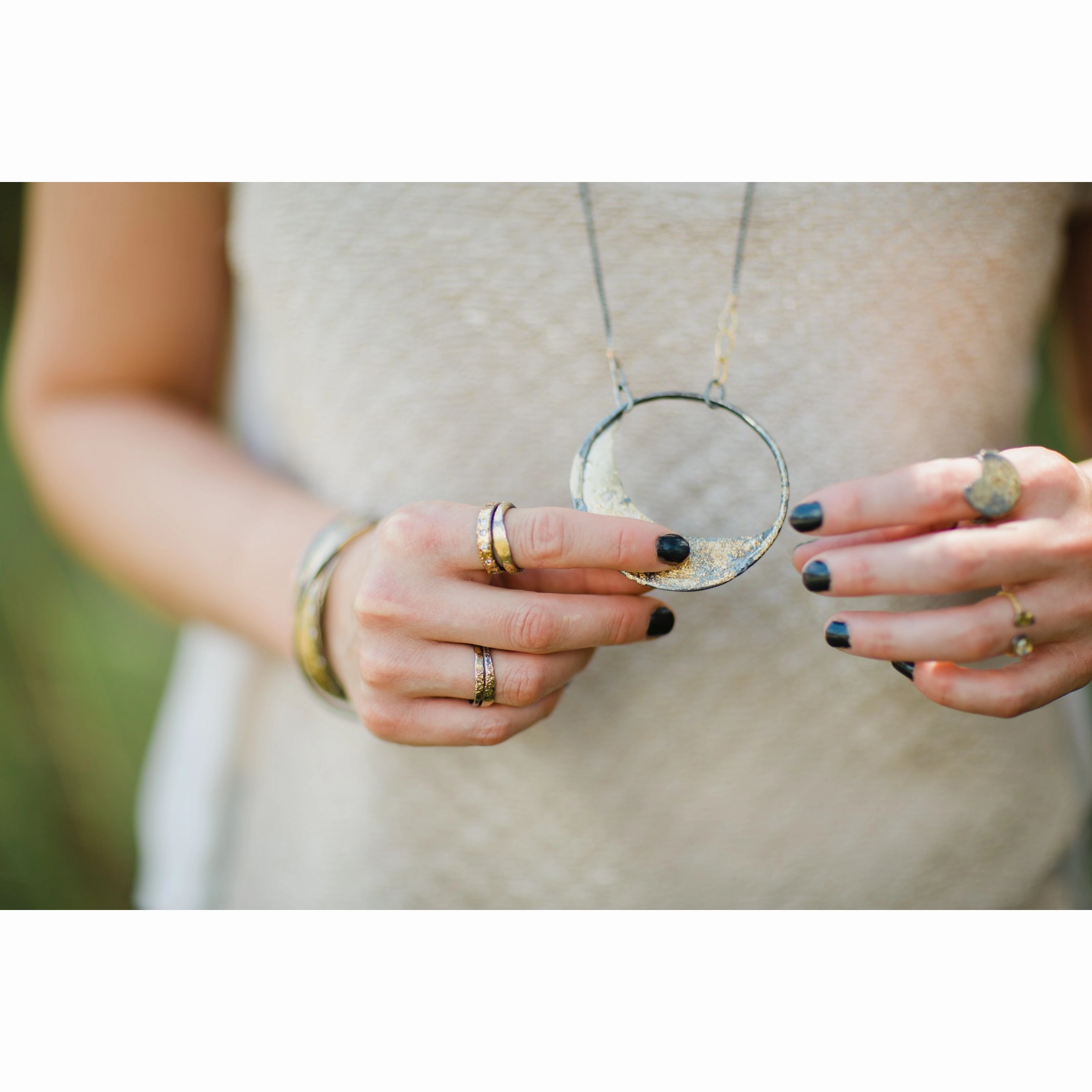 Crescent Band - 18ky Gold   Oxidized Silver Effortless Layer