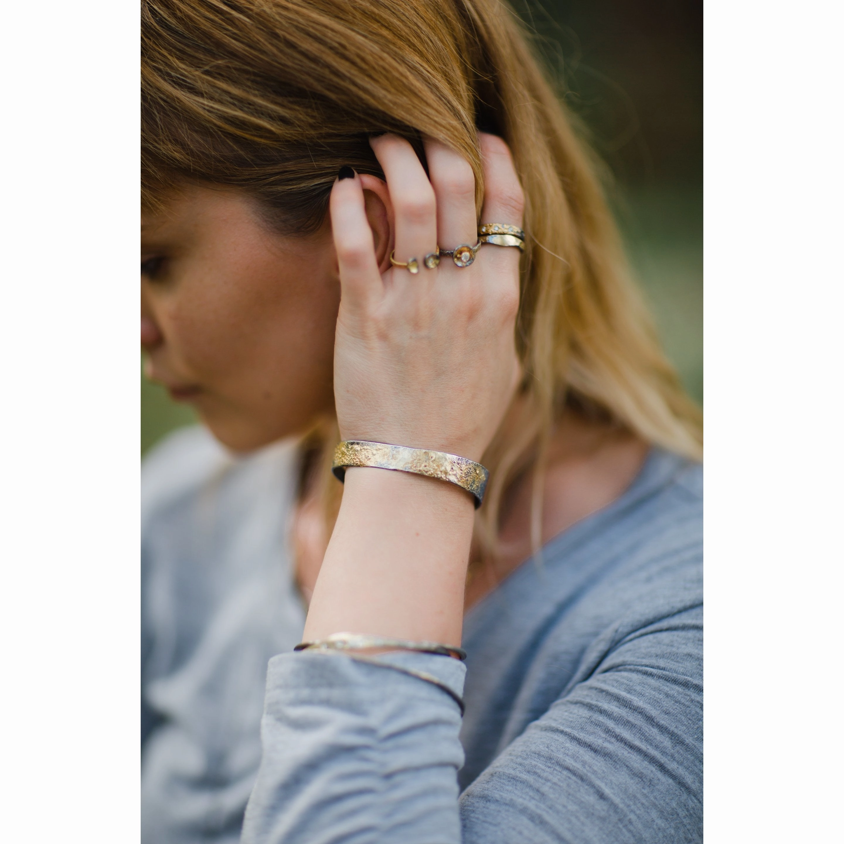 Crescent Band - 18ky Gold   Oxidized Silver Exquisite Detailing