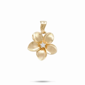 Plumeria Pendant in Gold with Diamond - 18mm Luxury Accent Winter Holiday Accessory