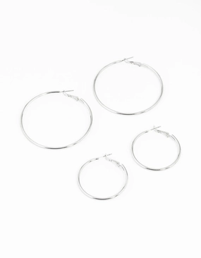 Glossy Vibe Sharp Silhouette Silver Mixed Hoop Earring Pack