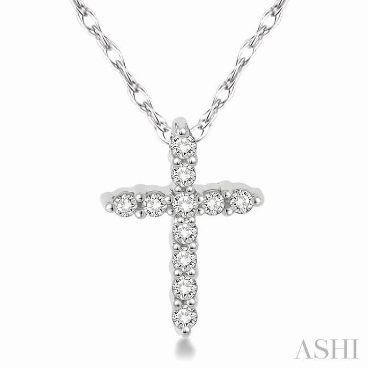 1/20 Ctw Round Cut Diamond Cross Petite Pendant in 10K White Gold with Chain Perfect Gift