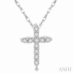 1/20 Ctw Round Cut Diamond Cross Petite Pendant in 10K White Gold with Chain Perfect Gift