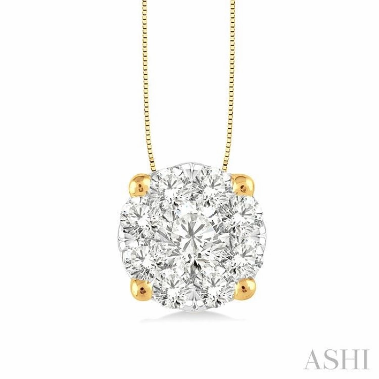 3/4 Ctw Lovebright Round Cut Diamond Pendant in 14K Yellow and White Gold with Chain Formal Accent