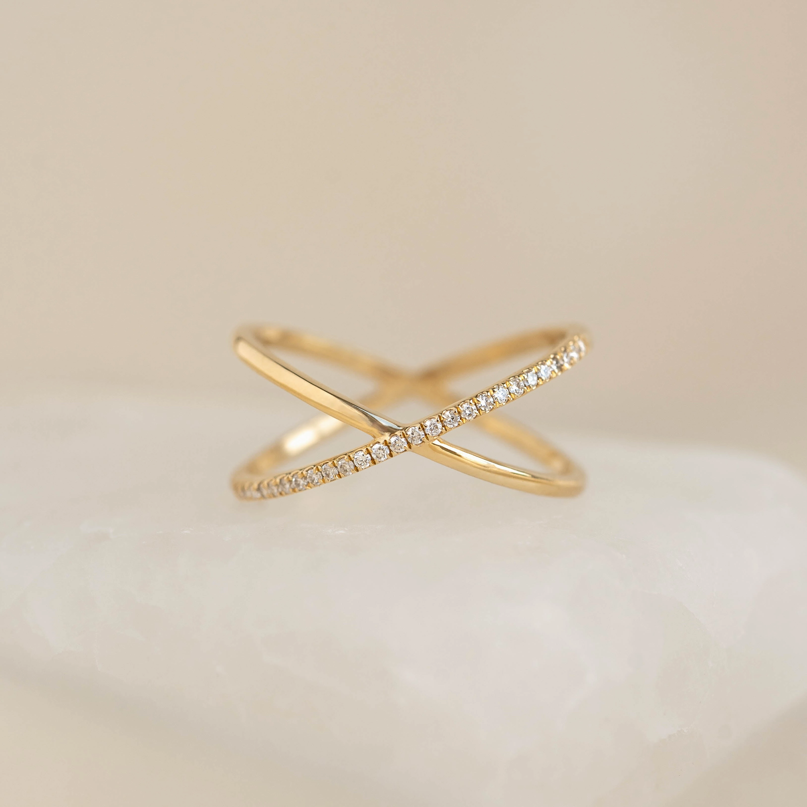 Bold Art Criss Cross Half Eternity Diamond Ring - Nuria