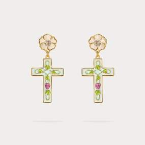 Cross Grape Vine Yard Earrings Modern Classic Sparkling finish