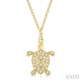 1/6 Ctw Marine Life Turtle Petite Round Cut Diamond Fashion Pendant With Chain in 10K Yellow Gold Urban Chic