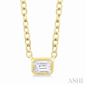 Minimalist Design Polished Finish 1/6 Ctw Petite East-West Bezel Set Emerald Cut Diamond Fashion Pendant With Chain in 10K Yellow Gold