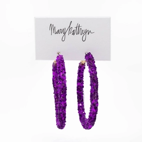 Clear Finish Dazzling Jewelry Violet Glitter Hoops