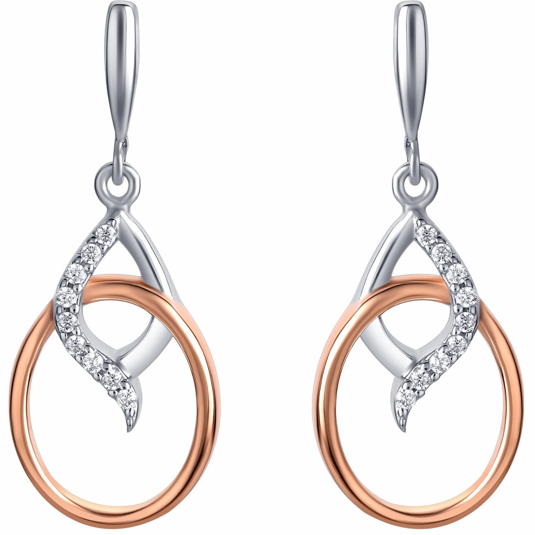 Ornate Aesthetic Two-Tone Sterling Silver Regal Marquise Shape Dangle Earrings