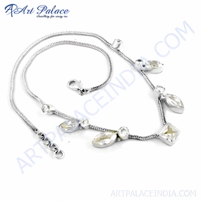 Classic Fit Friendship Present Stylish Cubic Zirconia Gemstone Silver Necklace - Trendy Fashion Jewelry