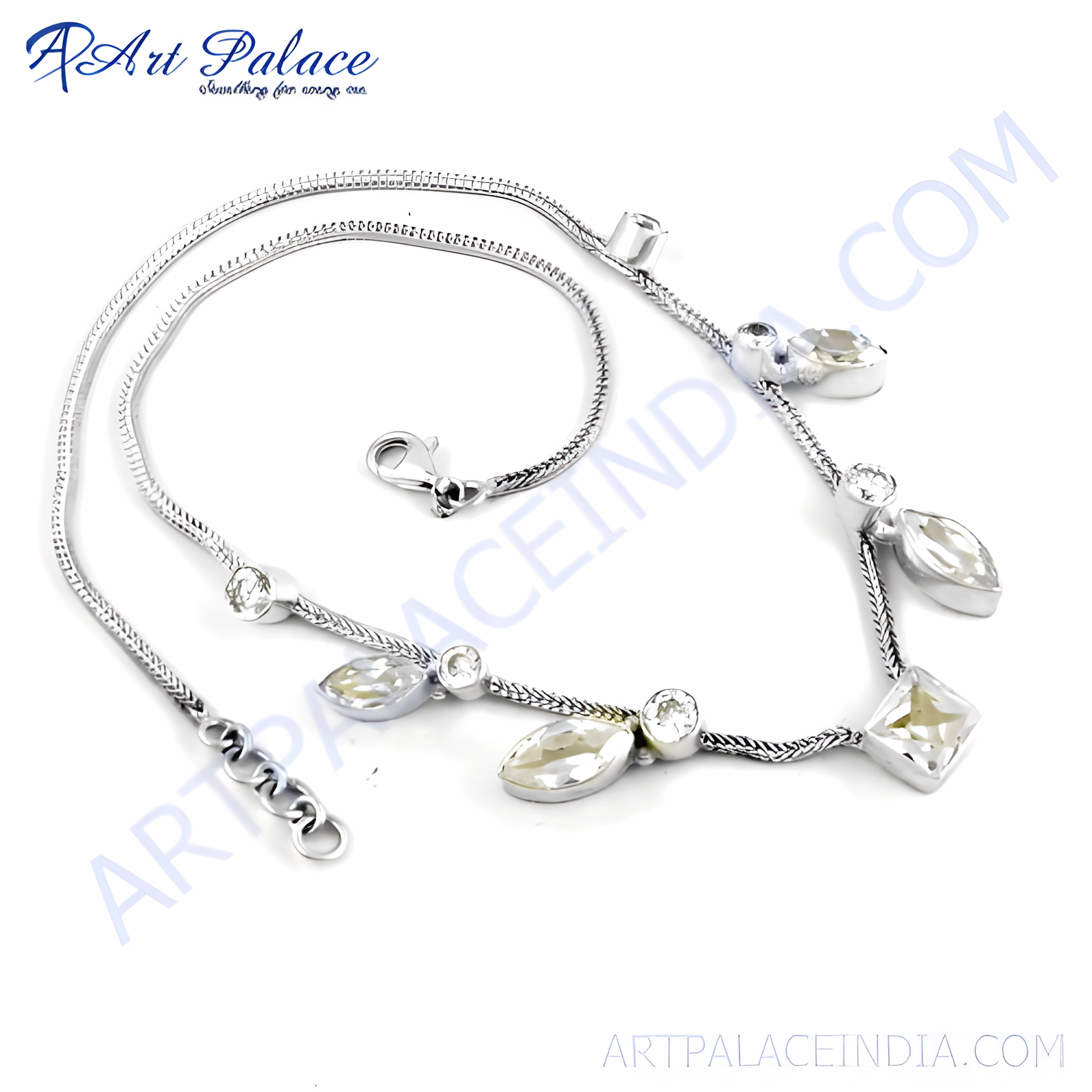 Classic Fit Friendship Present Stylish Cubic Zirconia Gemstone Silver Necklace - Trendy Fashion Jewelry