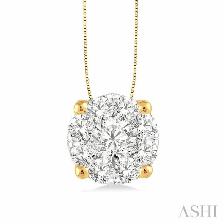 Classic Mood Exclusive Gift 1 Ctw Lovebright Round Cut Diamond Pendant in 14K Yellow and White Gold with Chain