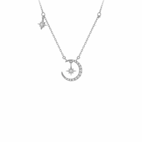 Moon Double Star Silver Necklace Versatile Accent