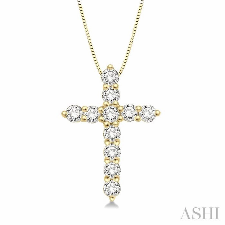 Vintage design Unique Design 1/4 Ctw Round Cut Diamond Cross Pendant in 14K Yellow Gold with Chain