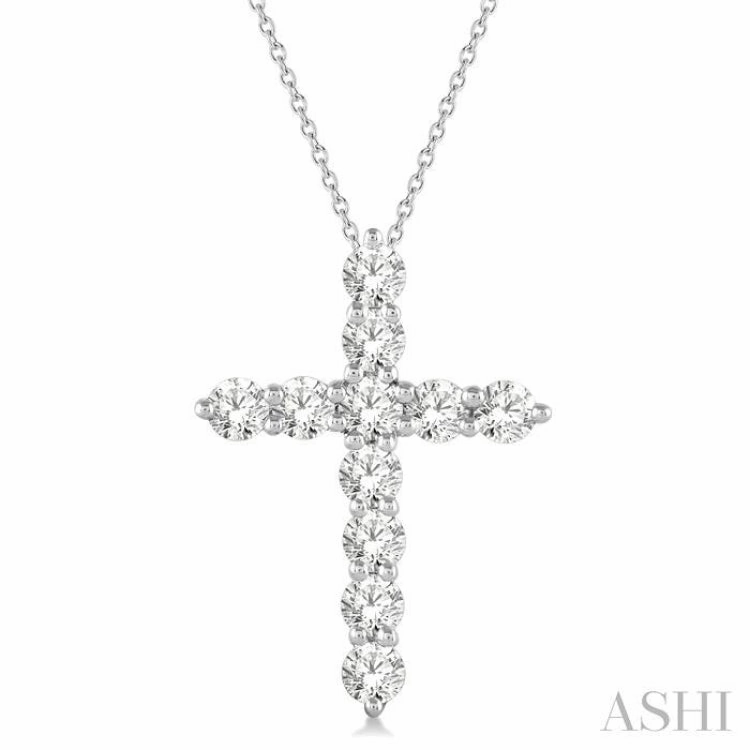 Green Piece 1 Ctw Round Cut Diamond Cross Pendant in 14K White Gold with Chain