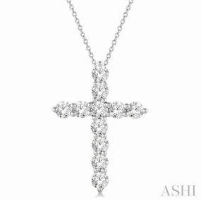 Green Piece 1 Ctw Round Cut Diamond Cross Pendant in 14K White Gold with Chain