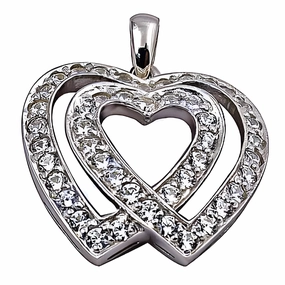 Dual Heart Style Cubic Zirconia Gemstone Silver Pendant - Elegant Jewelry Creative Present Dainty Accent