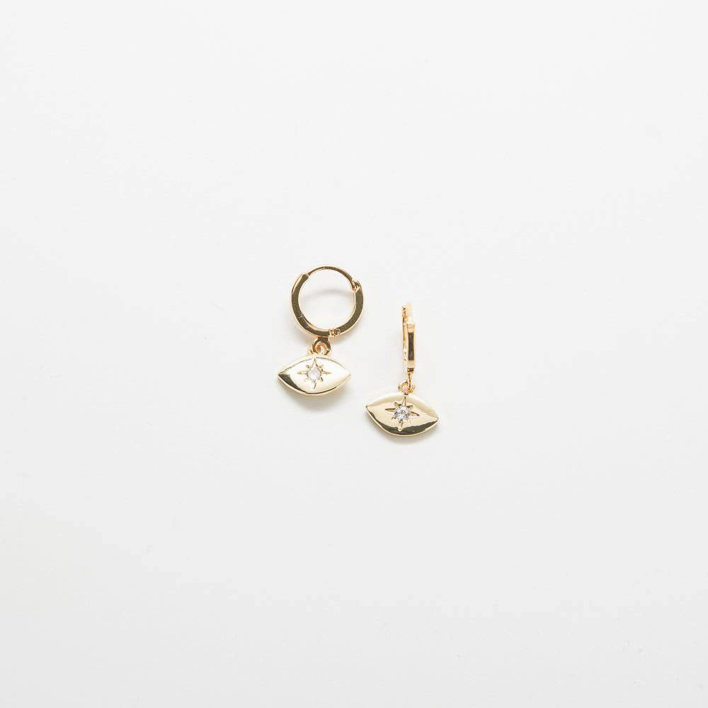 Heart-Shaped Adornment CZ Gold Eye Huggie Earrings