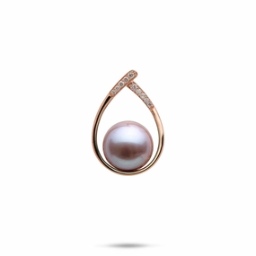 Teardrop Lilac Freshwater Pearl Pendant in Rose Gold with Diamonds - 10-11mm Public Jewelry Date Night Accessory