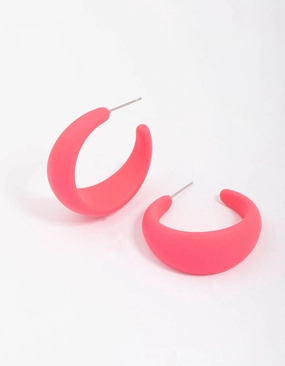 Shining Detail Pink Rubber Wide Hoop Earrings