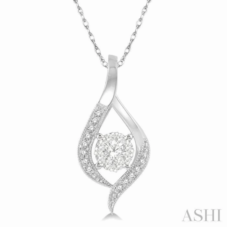 Professional Present 1/5 Ctw Curved Lovebright Round Cut Diamond Pendant in 14K White Gold with chain