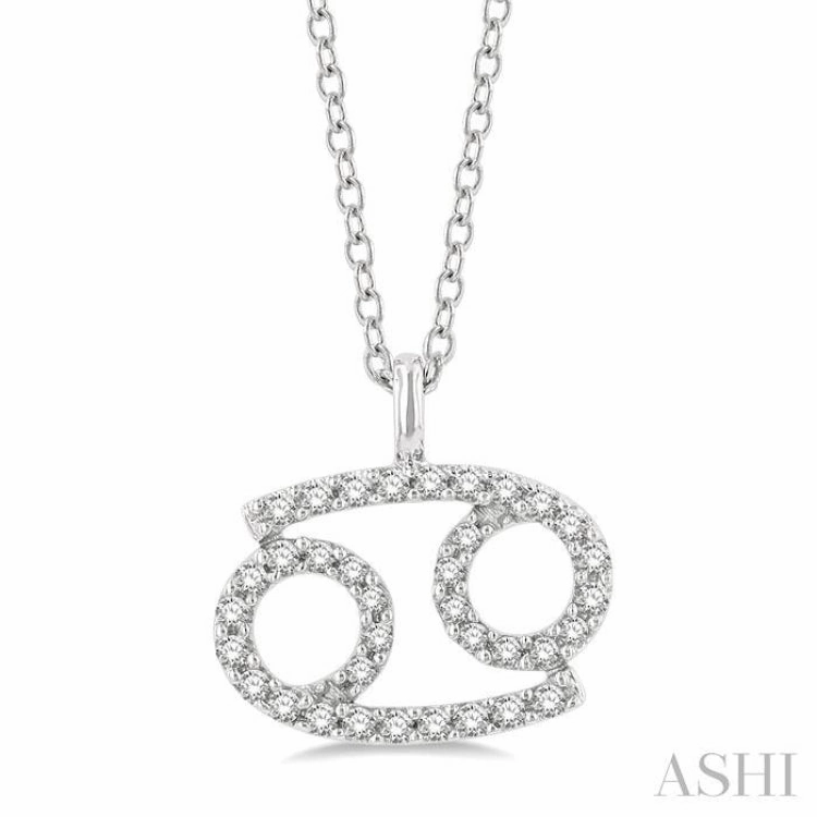 1/8 Ctw Cancer Round Cut Diamond Zodiac Pendant With Chain in 10K White Gold Modern Detail Seasonal Accent