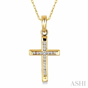 Casual Style 1/10 Ctw Single Cut Diamond Cross Pendant in 14K Yellow Gold with Chain
