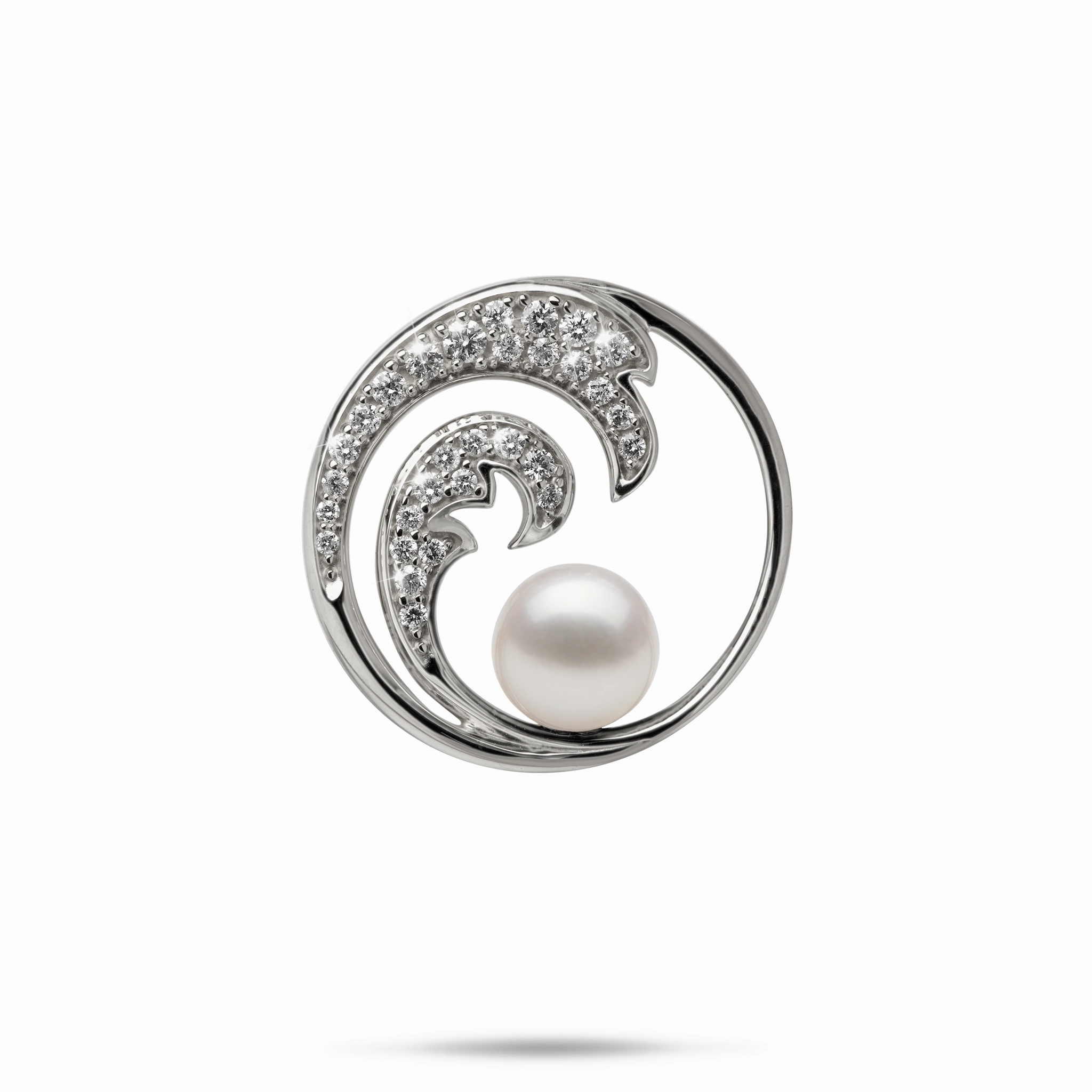 Wedding Piece Nalu Akoya White Pearl Pendant in White Gold with Diamonds - 24mm
