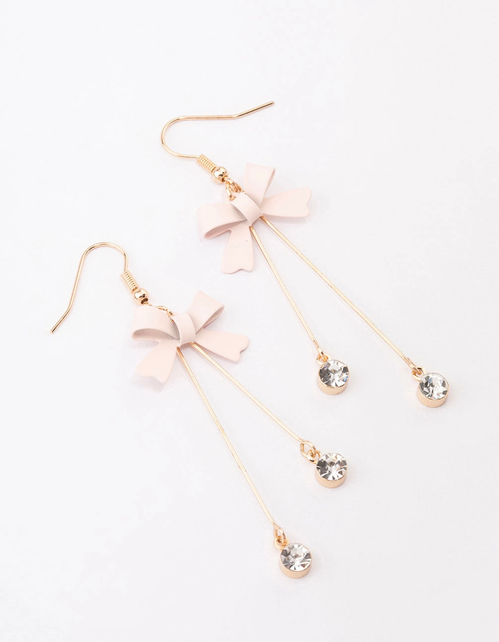 Blush Diamante Bow Double Bar Drop Earrings Petite Shine