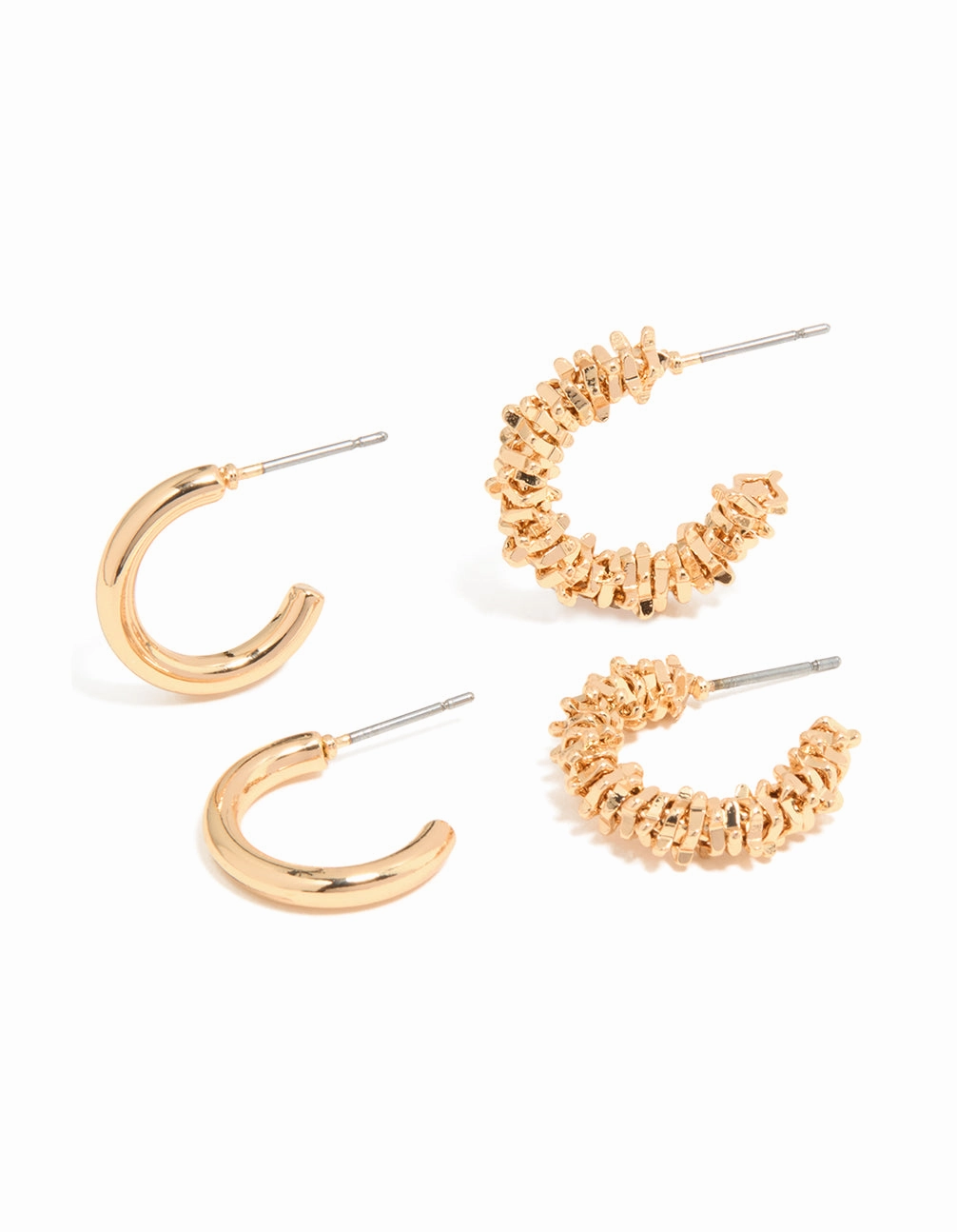 Gold Smooth & Molten Textured Hoop Earrings 2-Pack Luminous Look