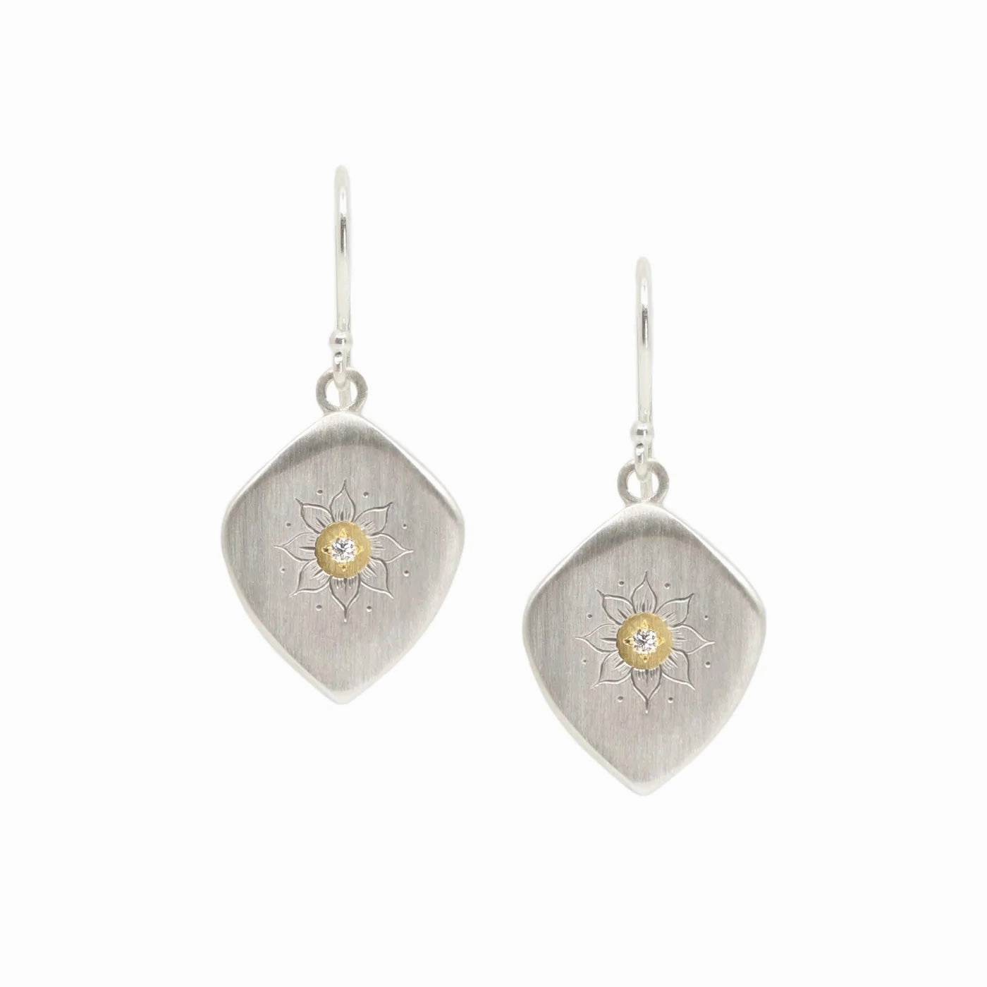 Star Detail Soleil Earrings - 18k Gold, Sterling Silver   Diamond