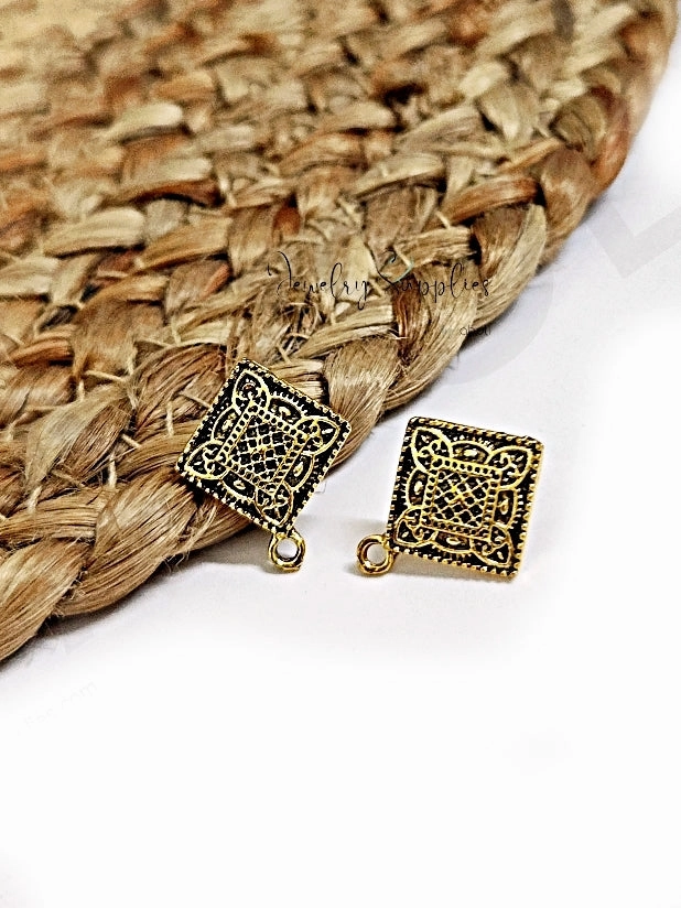 Embellished Accessory Antique golden kite shaped studs rhombus earrings findings ESG154