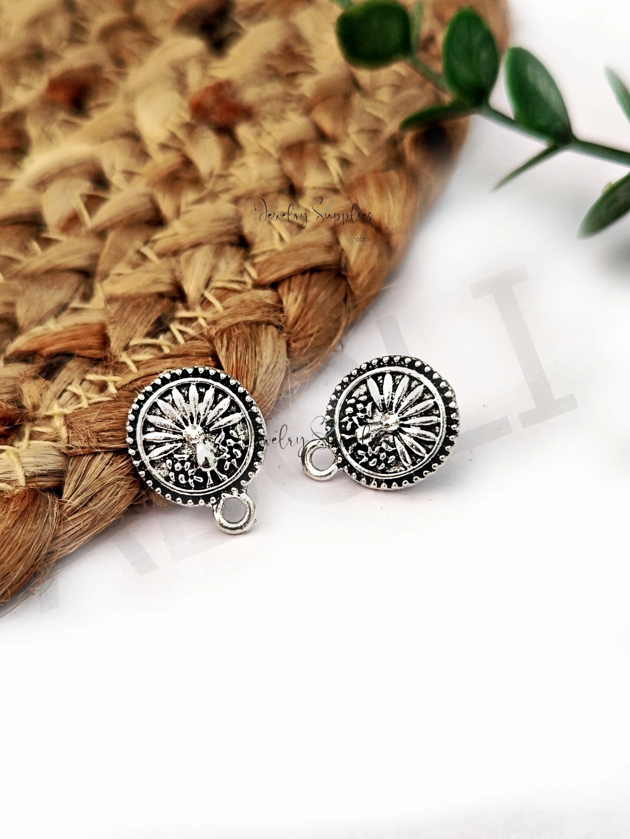 Sparkling Accent Durable Adornment Oxidized silver peacock earrings Disc stud findings ESS210