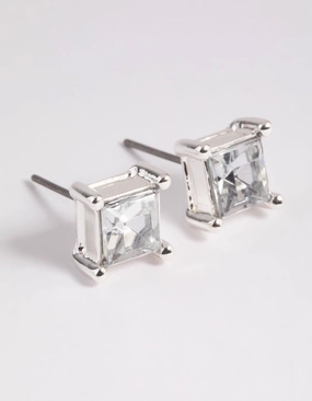 Silver Diamante Square Stud Earrings Date Ready