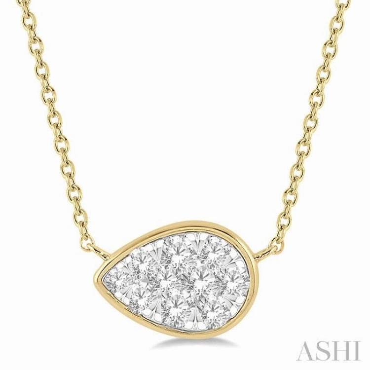 1/3 Ctw Pear Shape Lovebright Diamond Pendant With Chain in 14K Yellow and White Gold Handmade Art