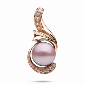 All Season Lilac Freshwater Pearl Pendant in Rose Gold with Diamonds - 14-15mm