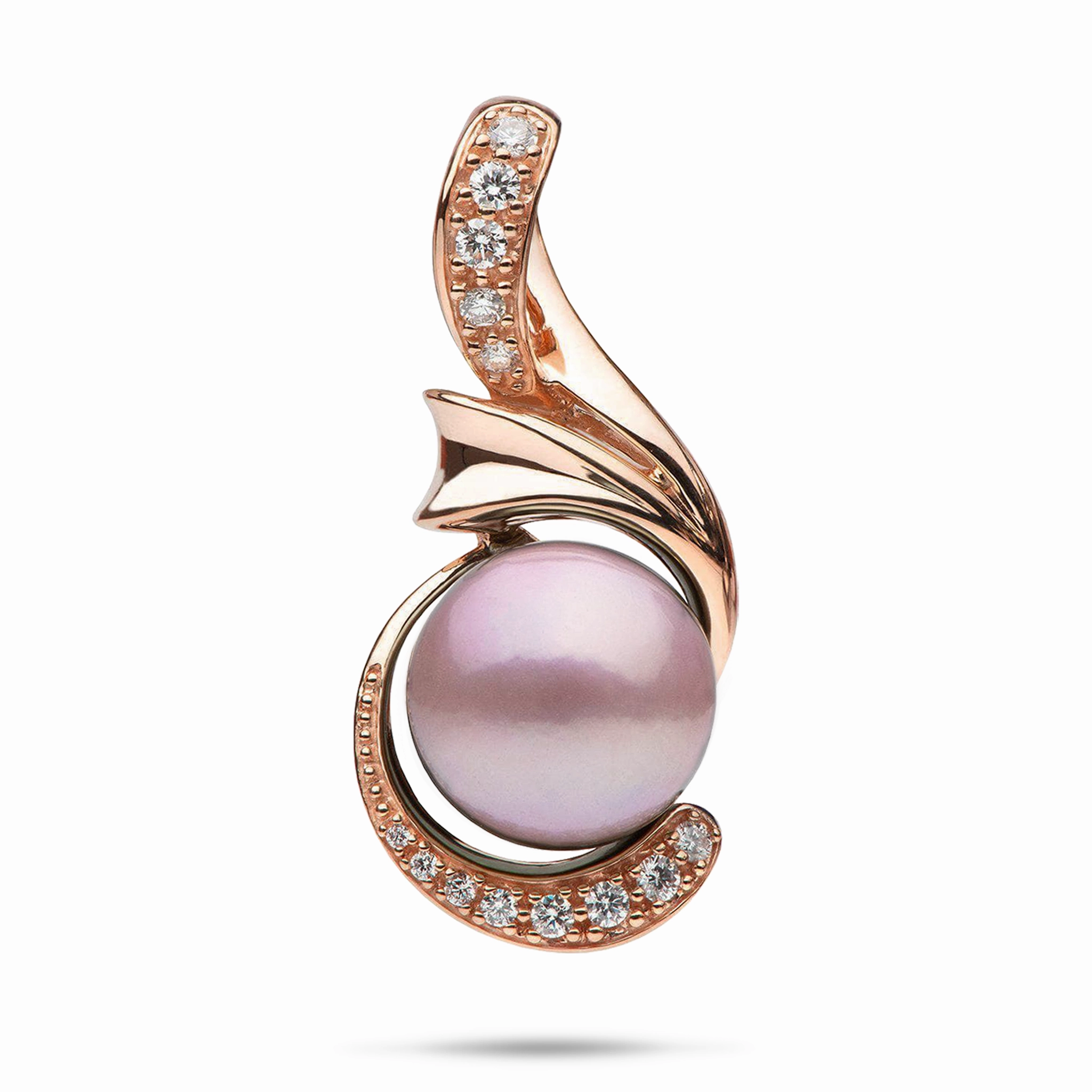 All Season Lilac Freshwater Pearl Pendant in Rose Gold with Diamonds - 14-15mm
