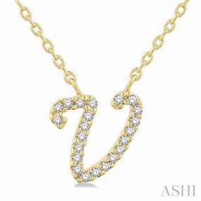Bright Mood 1/20 Ctw Initial 'V' Round cut Diamond Pendant With Chain in 10K Yellow Gold