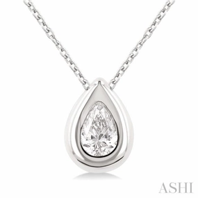 1/3 Ctw Bezel Set Pear Cut Diamond Bubble Fashion Pendant With Chain in 14K White Gold Versatile Gift