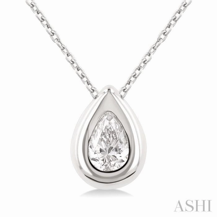 1/3 Ctw Bezel Set Pear Cut Diamond Bubble Fashion Pendant With Chain in 14K White Gold Versatile Gift