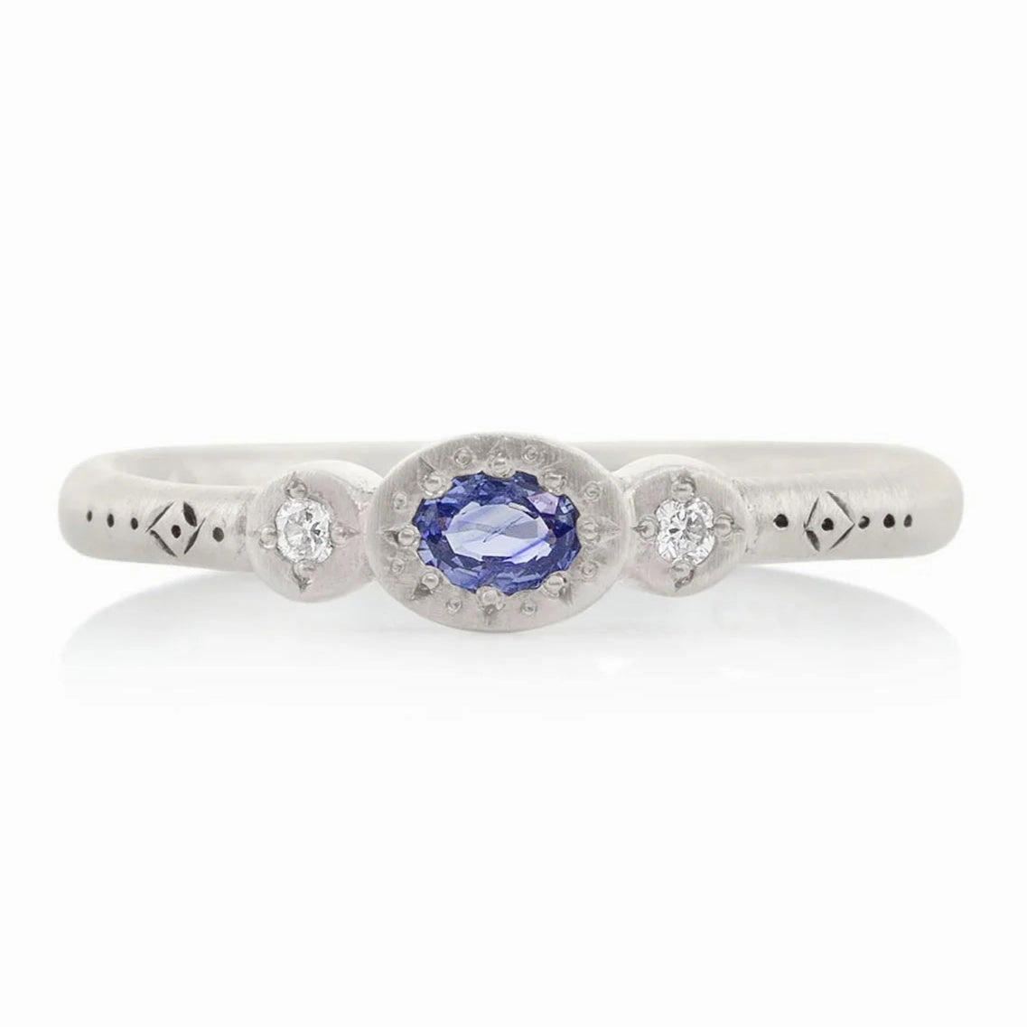 Radiant Moment Oval   Round Charm Ring - Sterling Silver, Sapphire   Diamond