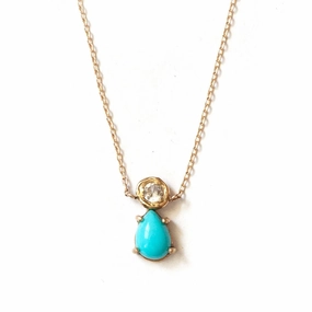 Dearest Pendant - 14k Gold, Turquoise   White Sapphire Bright design