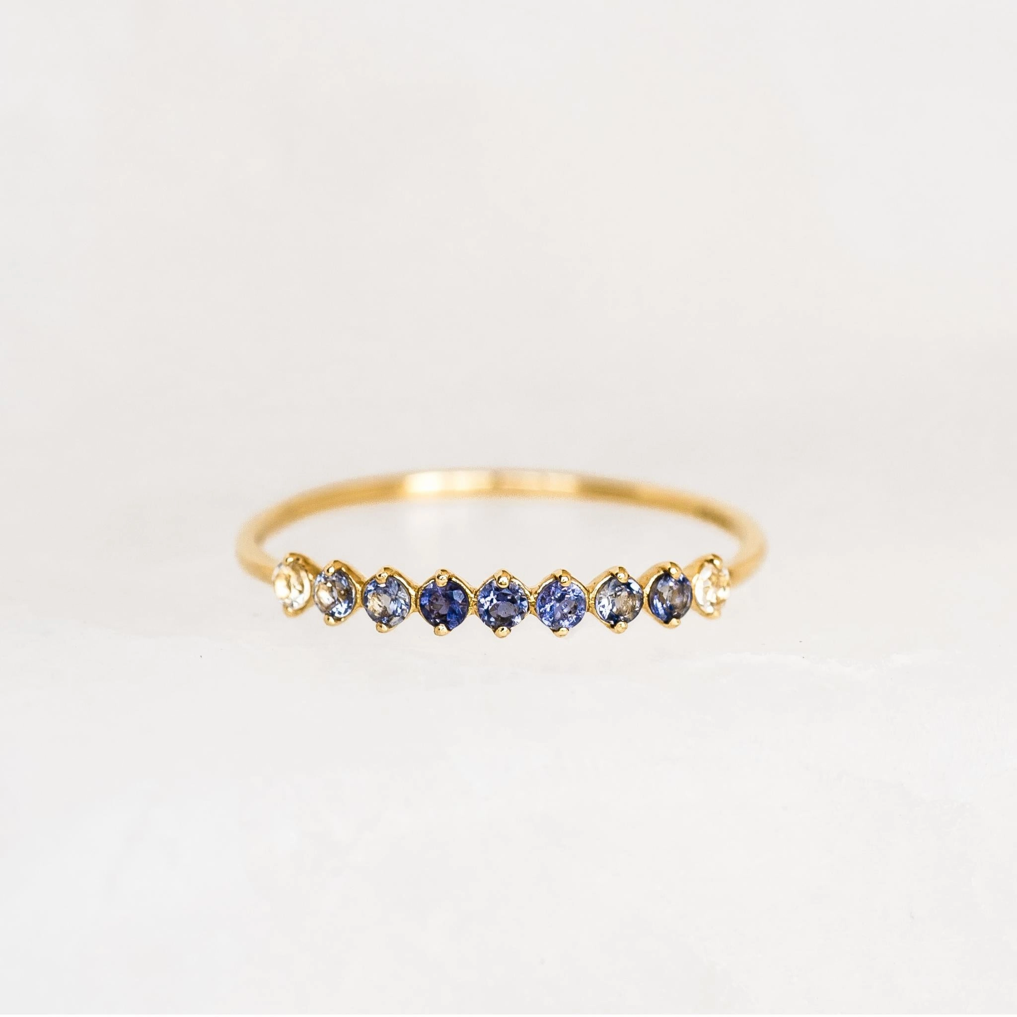 December Birthstone Ring 14k Gold - Ombre Cordierite Custom Piece Evening Glam