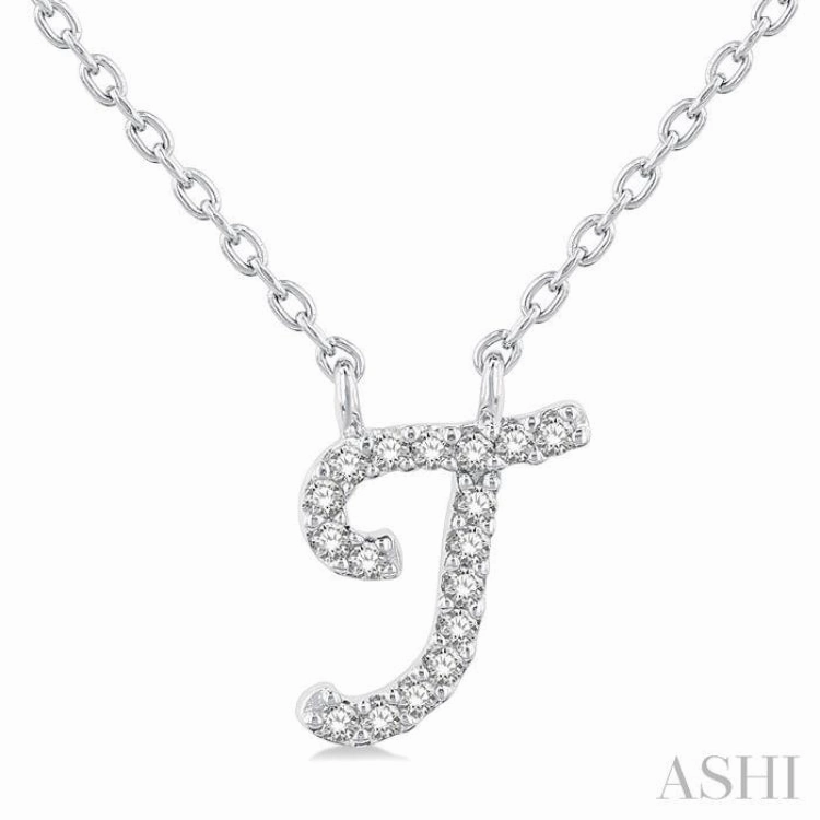 Distinctive Ornament 1/20 Ctw Initial 'T' Round cut Diamond Pendant With Chain in 14K White Gold