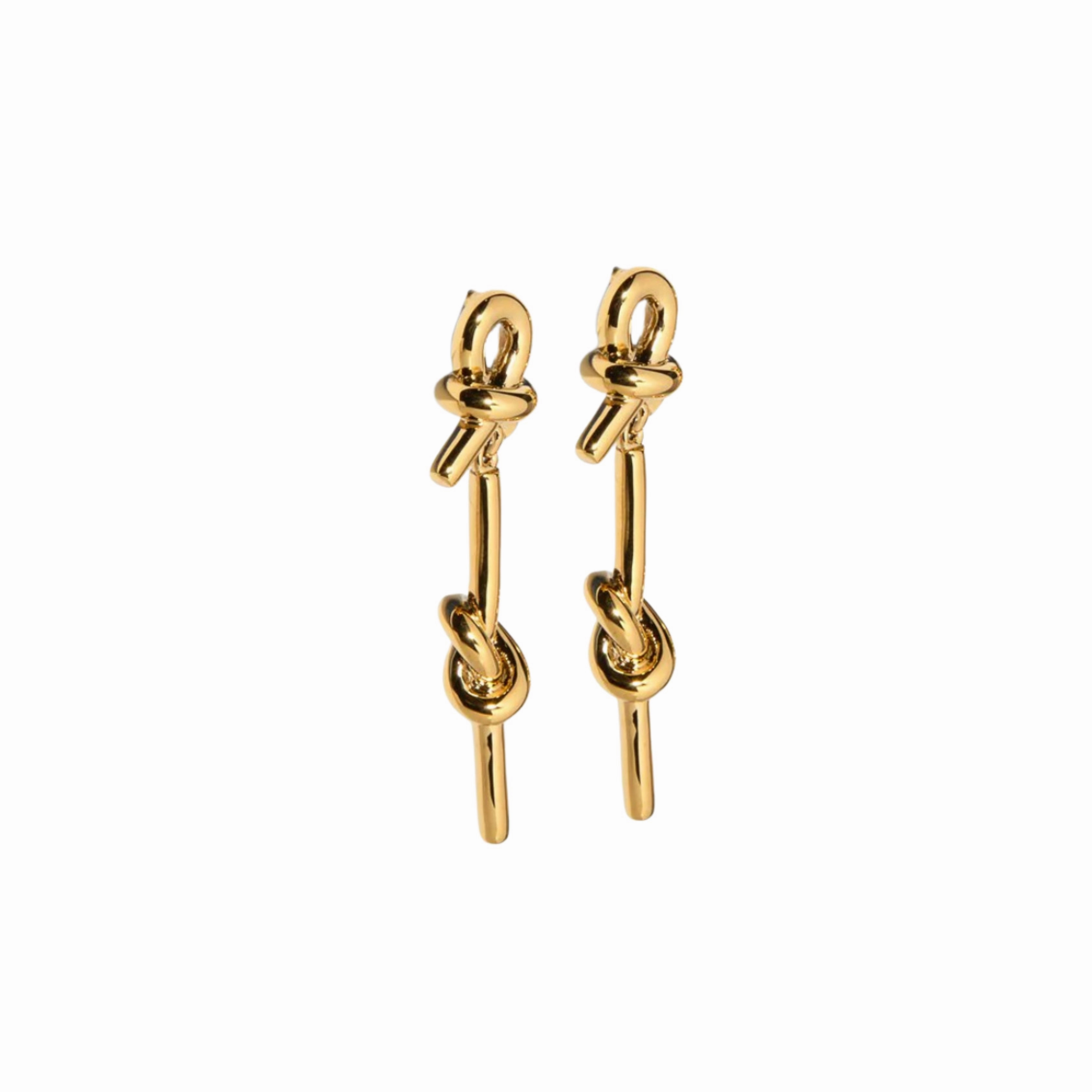 Exquisite Item Knot Drop Gold Earrings | Asymmetrical Statement