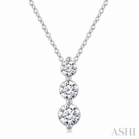 1/2 Ctw Round Cut Diamond Three-Stone Snowman Pendant With Chain in 14K White Gold Personal Statement