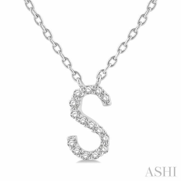 1/20 Ctw Initial 'S' Round Cut Diamond Pendant With Chain in 14K White Gold Fashion Mix Marvelous Adornment