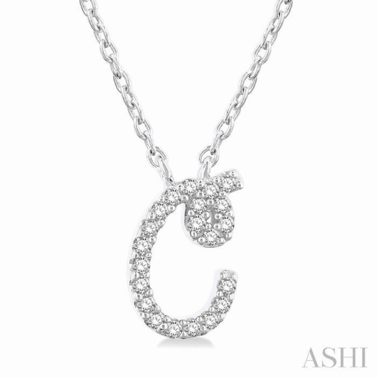 1/20 Ctw Initial 'C' Round cut Diamond Pendant With Chain in 10K White Gold Special Accent